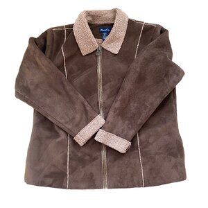 Vintage 90s Denim & Co Faux Suede/Sherpa Brown Jacket, Womens XL